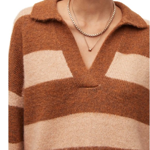 All Saints Lou Stripe Oversize Polo Jumper Sweater - Picture 3 of 9